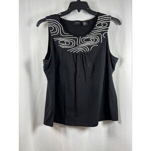 RQT Womens XL Black Sleeveless Tank Top White Embroidered Swirl Scoop‎ Neck Knit